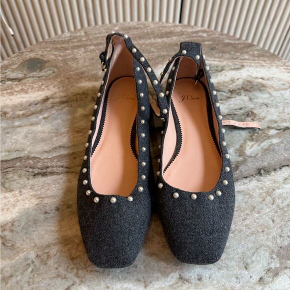 J. Crew Poppy ankle-strap ballet flats in embellished wool pearl size 9.5 - Picture 11 of 15